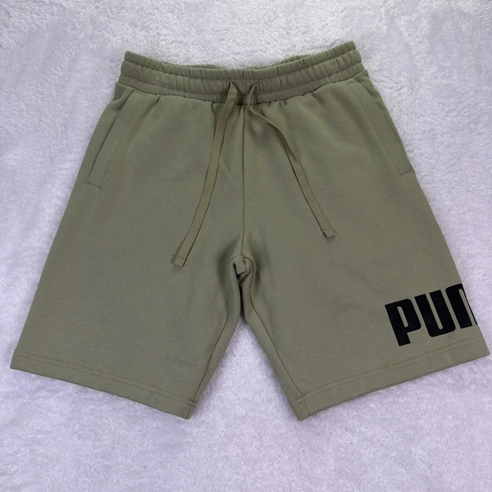 Puma Mens‎ Medium Heavyweight Sage Green Shorts 9.5in Inseam Pockets Drawstring